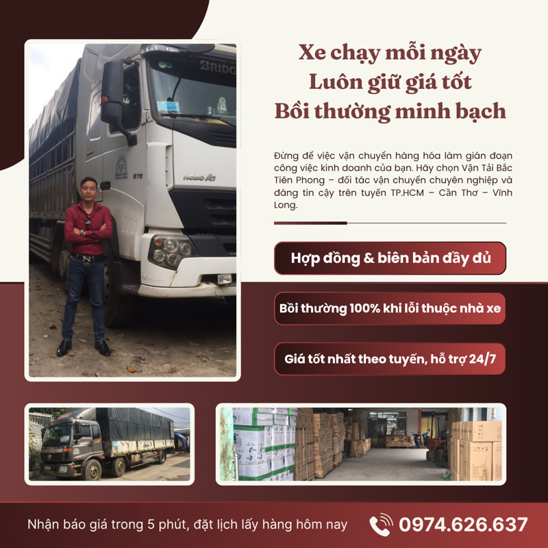 Xe chạy mỗi ngày, luôn giữ giá tốt nhất và ổn định, bồi thường giá trị hàng hóa minh bạch.